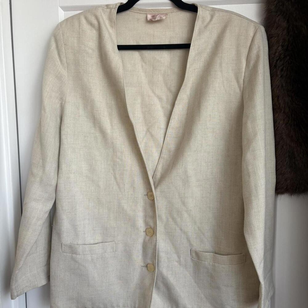 VINTAGE OFFICE SIREN TANJAY LINEN BLAZER